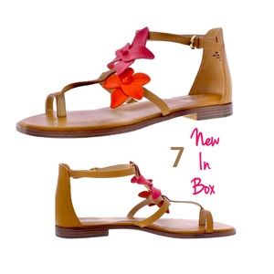 leather thong tan flats pink red flower Naturalizer toe thong tan NWT Farah 7BM